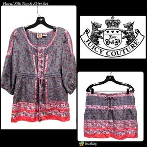 JUICY COUTURE Floral Silk Top & Skirt Set